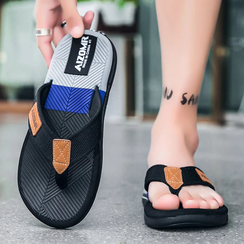 YRZL Men Flip Flops Summer Lightweight Slides Sandals Comfortable Non-Slip Beach Shoes Casual Outdoor Slippers for Men Soft Sole