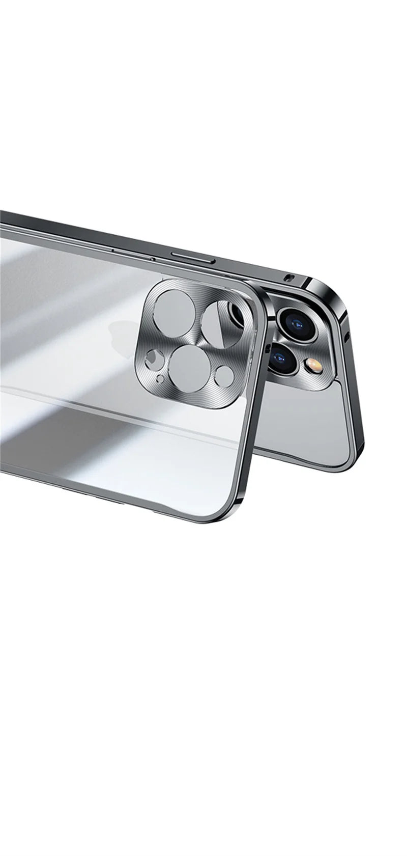 For iPhone 17 16 15 14 13 12 11 Por Max Plus Electroplated Metal Frame Semi Transparent Phone Case Shockproof Protective Cover