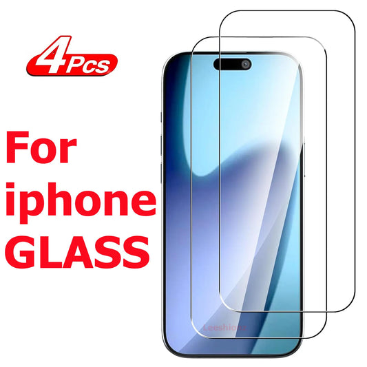 4pcs Protective Glass On For iPhone 17 16 15 14 13 12 11 Pro XR X XS Max Screen Protector For iPhone 17Air SE 12 13 Mini Glass