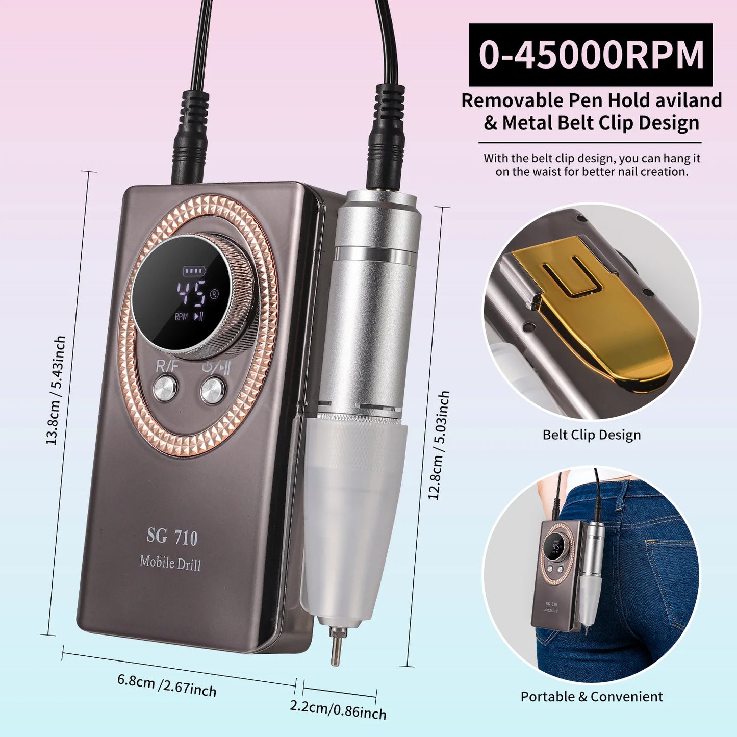 45000RPM Nail Drill Machine Rechargeable Manicure Cutter With LCD Display Portable Electric Nail File Nail Drills for Acrylic