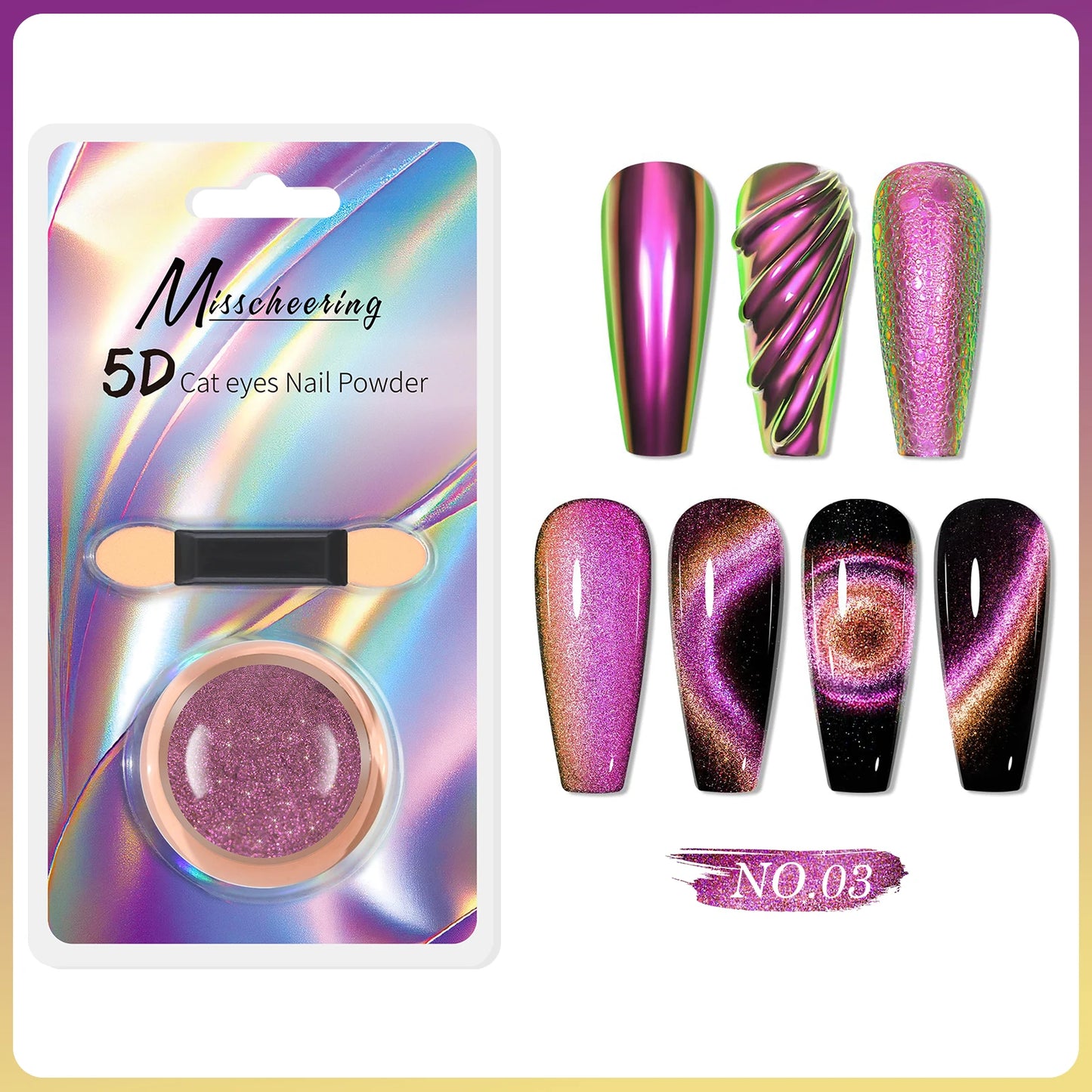 5D Chameleon Cat's Eye Magnetic Nail Glitter Pigment Achieve Holographic Chrome Nails Laser Effect for Nail Gel Polish Manicures