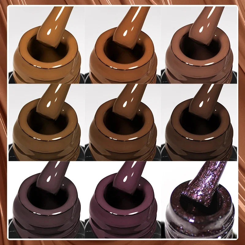10PCS Coffee Color Gel Nail Polish Set Brown Earth Semi Permanent UV Gel Chocolate Autumn Winter Soak Off Nail Art Gel Varnish
