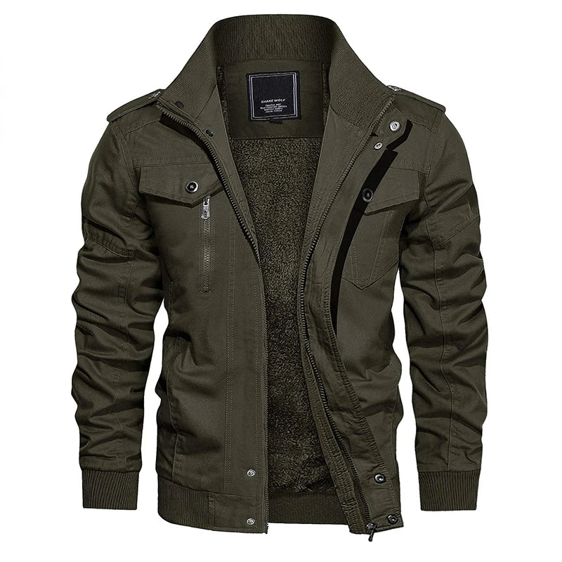 MAGCOMSEN Winter Fleece Men's Motorcycle Jackets Thermal Bomber Jackets Stand Collar Windbreaker Multi-pockets Worker Coats