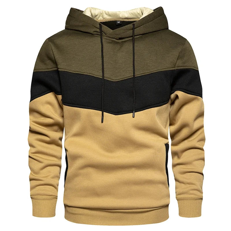 Men's Patchwork Hooded Sweatshirt Hoodies Clothing Casual Loose Fleece Warm Streetwear Male Fashion Autumn Winter Sports Outwear