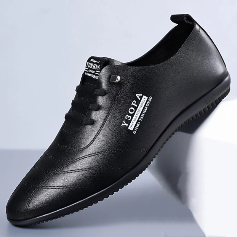Men's Leather Shoes New Black Soft Bottom Anti Slip and Breath Shoes 2025 Men's Business Dress Casual  Luxury Light Flat Zapatos