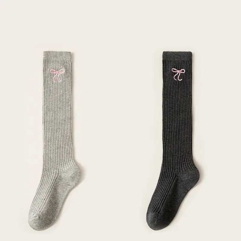 2 Pair/set Casual Korean Fashion Knee High Sock for Kids Girl Jacquard Bow Sweet Over Knee Children's Sock Soft Cotton Sock