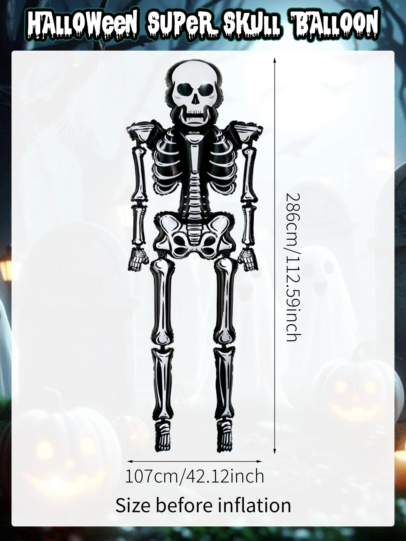 1pc Extra Tall Giant Skull Foil Balloon, Halloween Decoration, Ghost Party, Haunted House, Birthday Horror Atmosphere Decoration