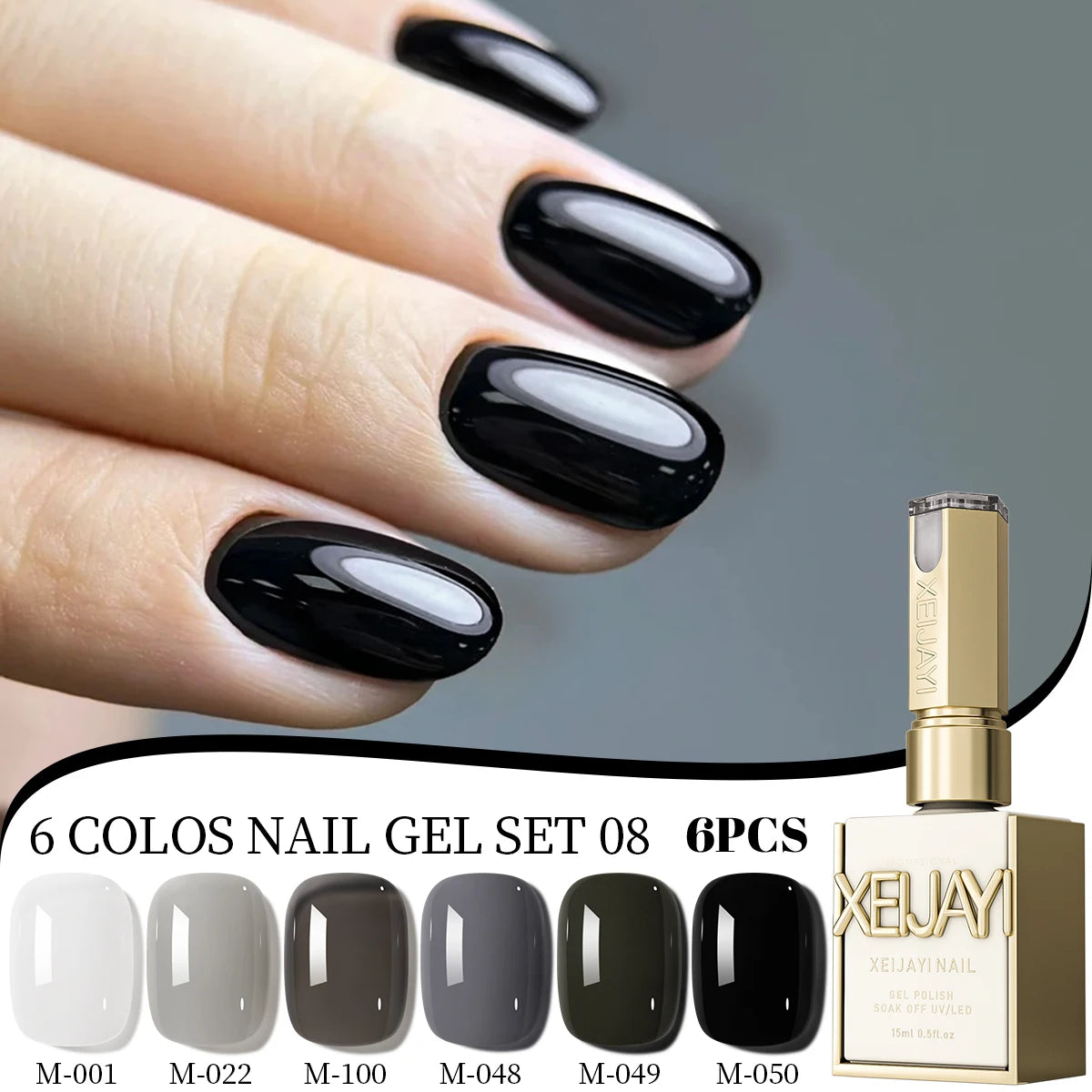 XEIJAYI 6Pcs 15ML Jelly Ice Transparent Nude Green Blue Green And Colorful And Pure Gel Nail Polish Set Peelable UV LED Gel Poli