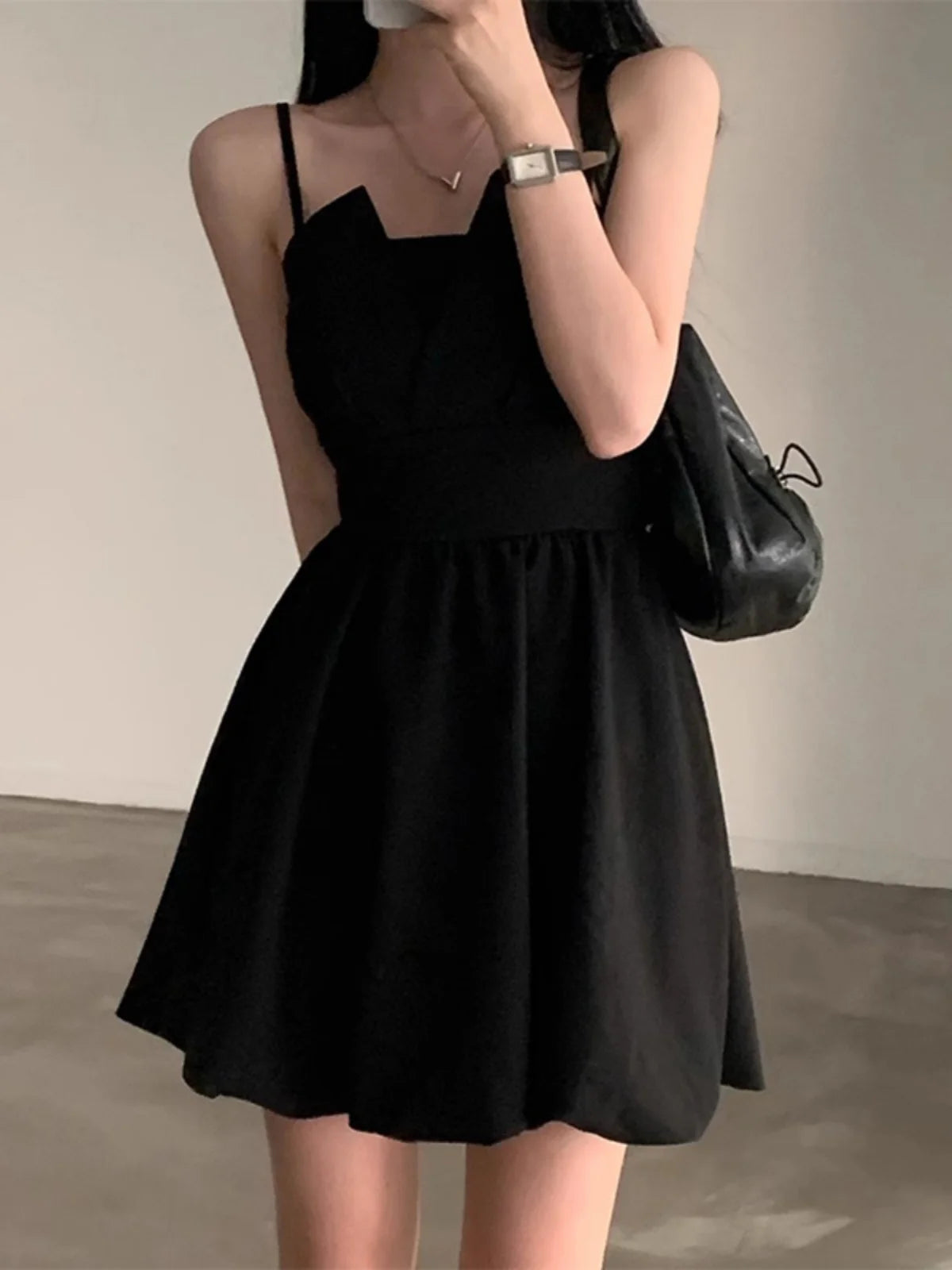 Spring Summer Chic  Knot Belted Pleated  Flower Bud Strap Dr ort Women's Skirt High Waist No Sve Pure Color