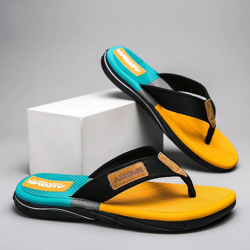 YRZL Men Flip Flops Summer Lightweight Slides Sandals Comfortable Non-Slip Beach Shoes Casual Outdoor Slippers for Men Soft Sole