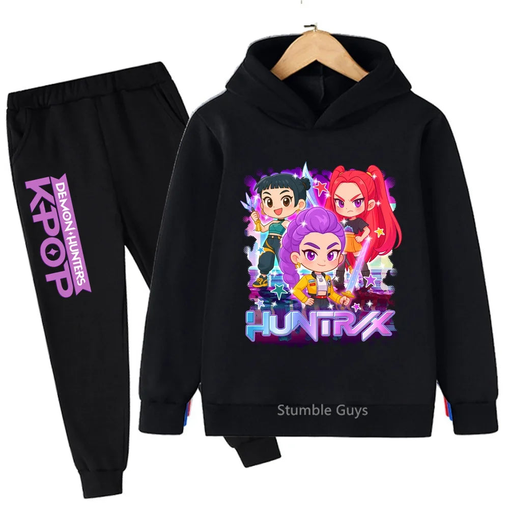 Sportswear Boys Girls Kids Kpop Demon Hunters Hoodie Set 3-14Y Autumn Daily Wear