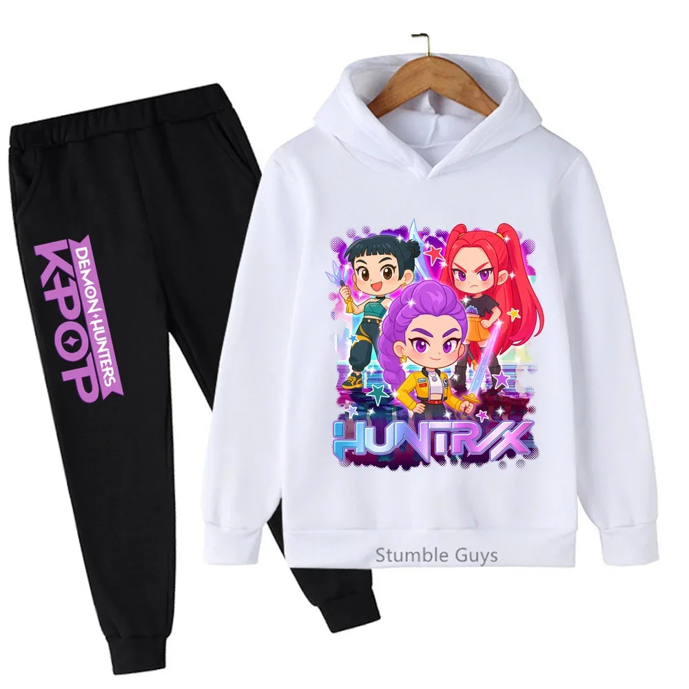 Sportswear Boys Girls Kids Kpop Demon Hunters Hoodie Set 3-14Y Autumn Daily Wear