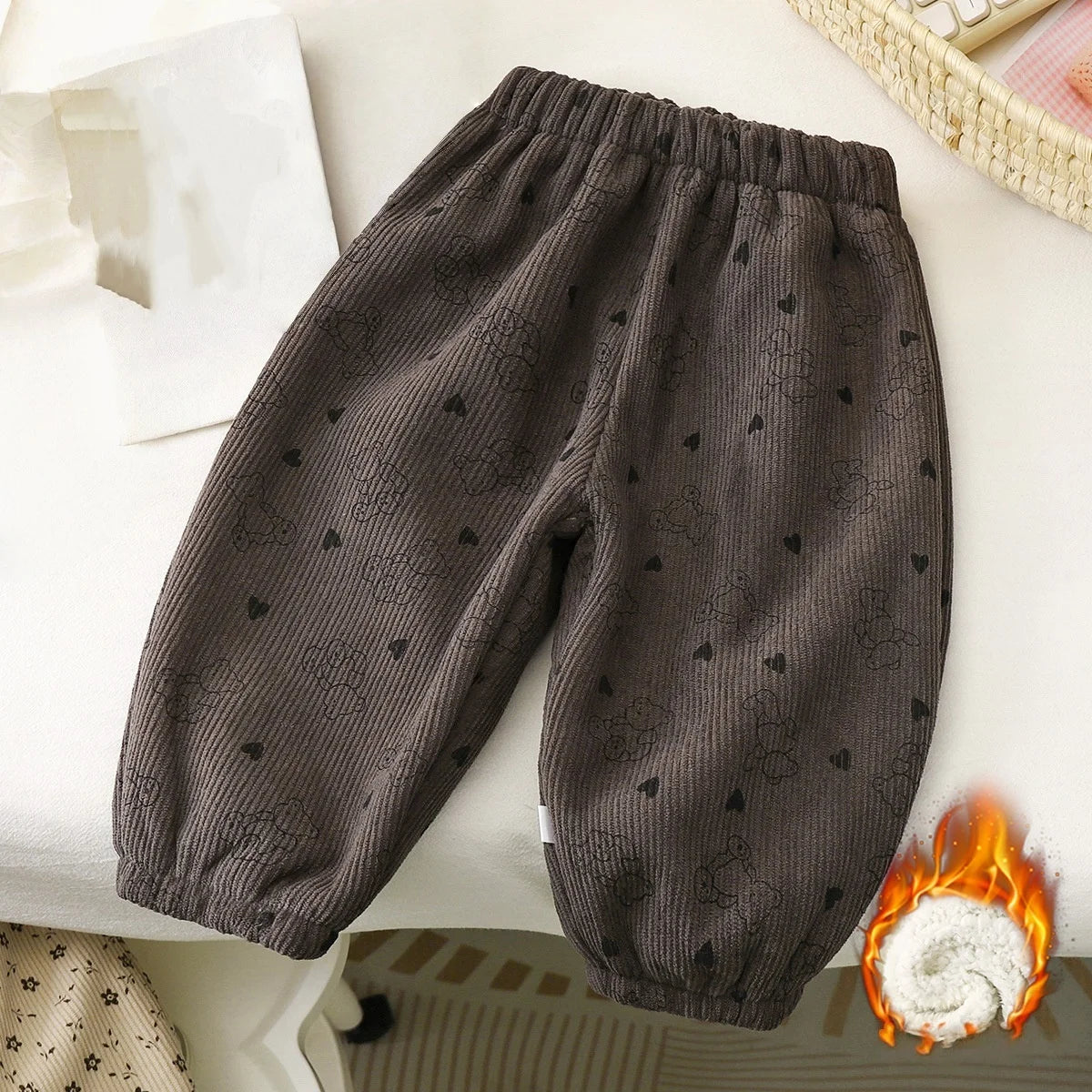 Winter Warm Fleece Lined Kids Pants Printed Toddler Boys Girls Trousers Retro Polka Dot Pattern Children's Clothes