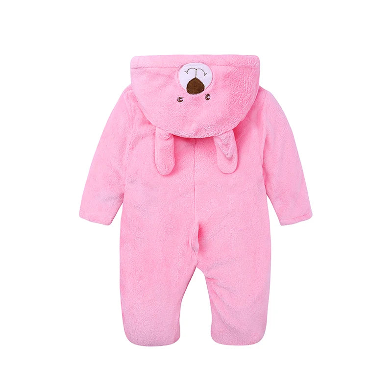 Winter Baby Rompers Plush Newborn Onesie Infant Warm and Thick Cartoon Rabbit Cotton Clothes for 0-2 Years