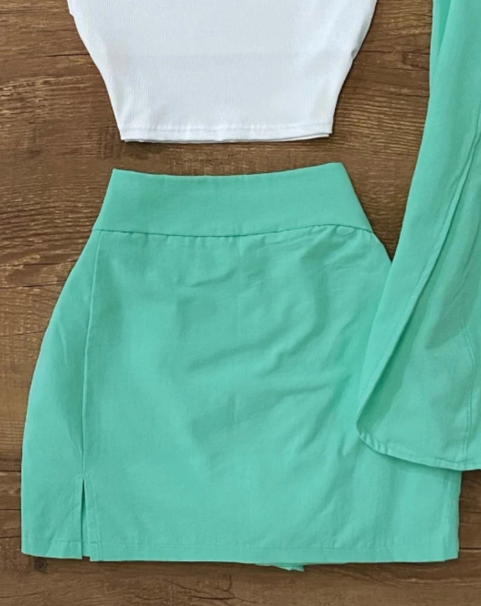 Women's 3-piece suit round neck vest sleeveless vest and mini skirt set, new women's clothing for summer 2025