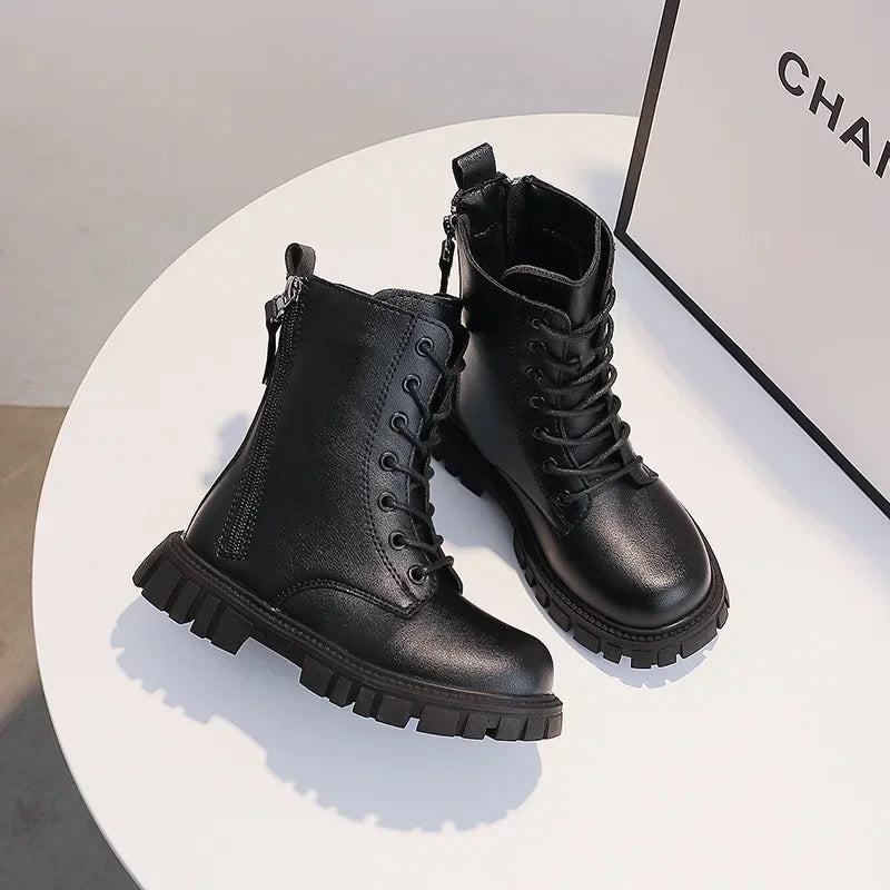 Boys Girls Ankle Boots Thick Soft Sole 2024 New Kids Motorcycle Boots with Double Zipper Children Warm Boots Round Toe Fashion