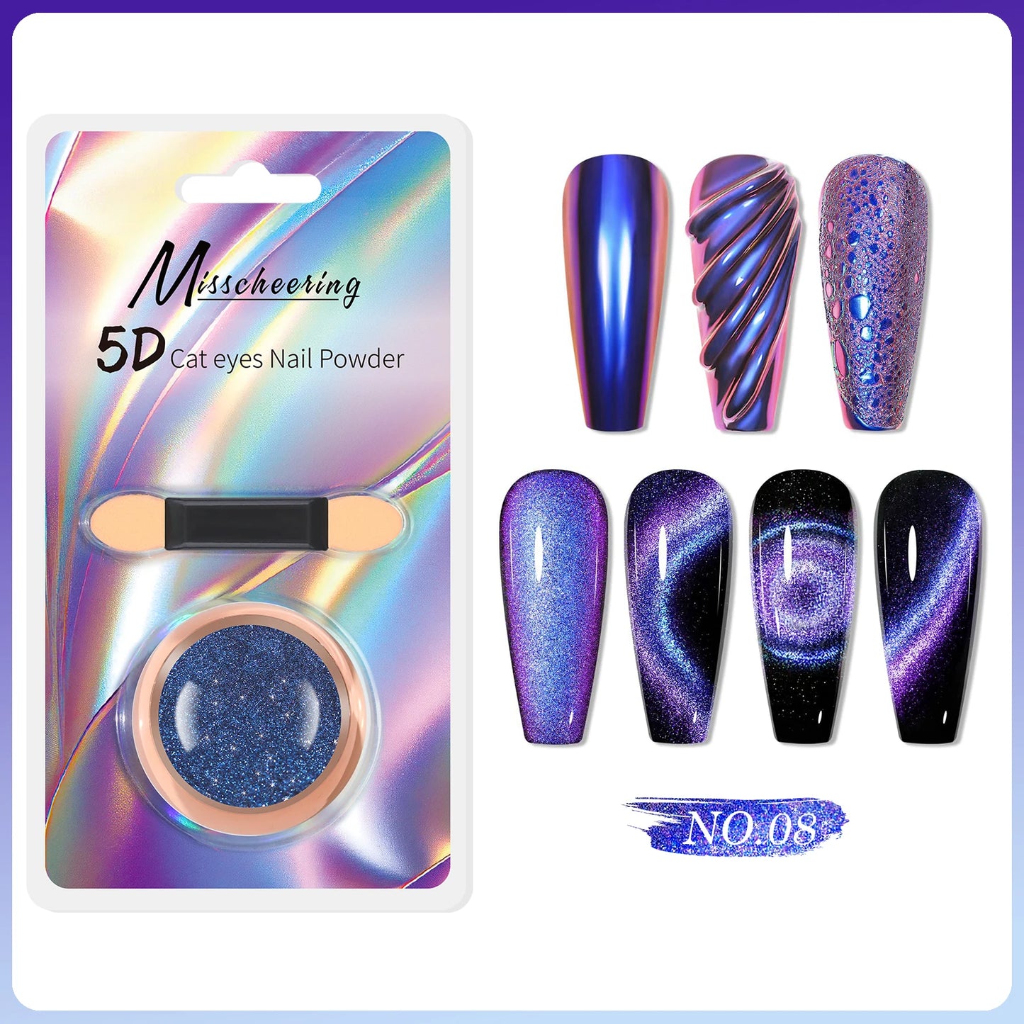 5D Chameleon Cat's Eye Magnetic Nail Glitter Pigment Achieve Holographic Chrome Nails Laser Effect for Nail Gel Polish Manicures
