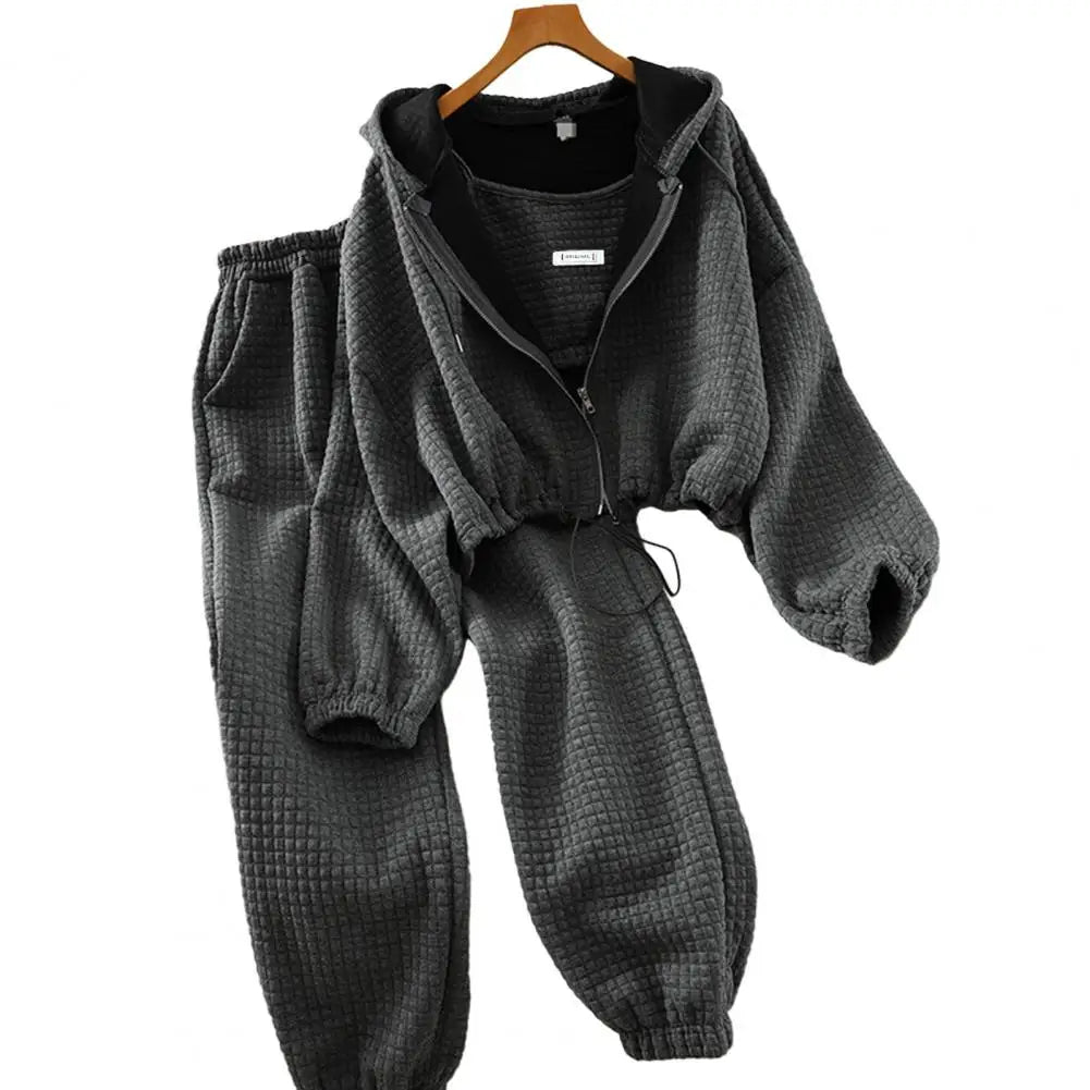 Women Vest Coat Pants Set Zipper Placket Coat Sport Pants Set Women's Autumn Winter Sport Outfit Sling Vest Hooded Coat Elastic