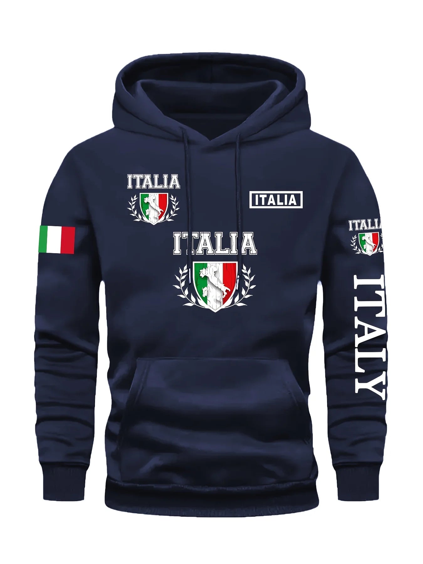 Men's Italy Print Pullover Front Pocket Machine Washable Autumn Winter Comfort Fit Italy Sweatshirt Comfortable Knit Fabric
