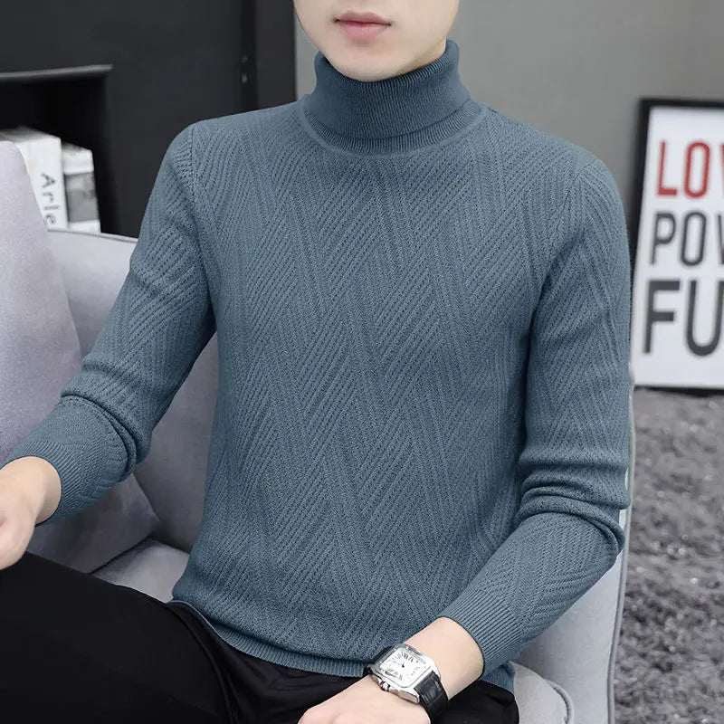 Men's Turtleneck Sweater Knitted Sweater Slim Lapel Top Pullover Clothes Solid Color Winter Thick Thread