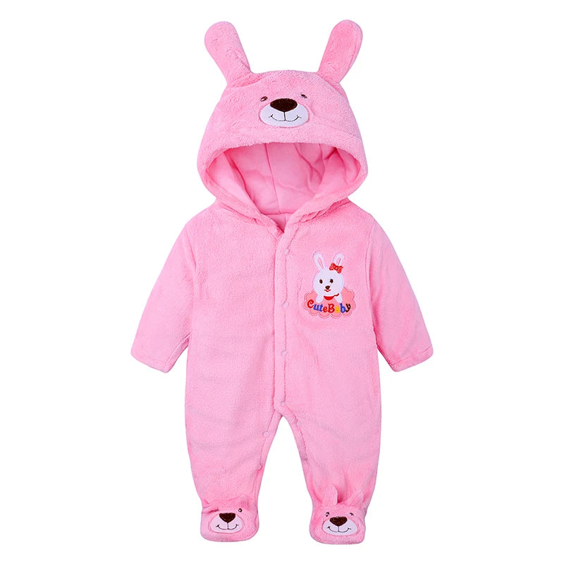 Winter Baby Rompers Plush Newborn Onesie Infant Warm and Thick Cartoon Rabbit Cotton Clothes for 0-2 Years