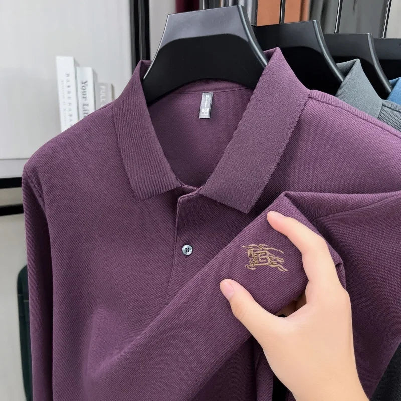100% cotton long sleeve polo shirt spring and autumn fashion casual luxury brand exquisite embroidery lapel T-shirt new men wear