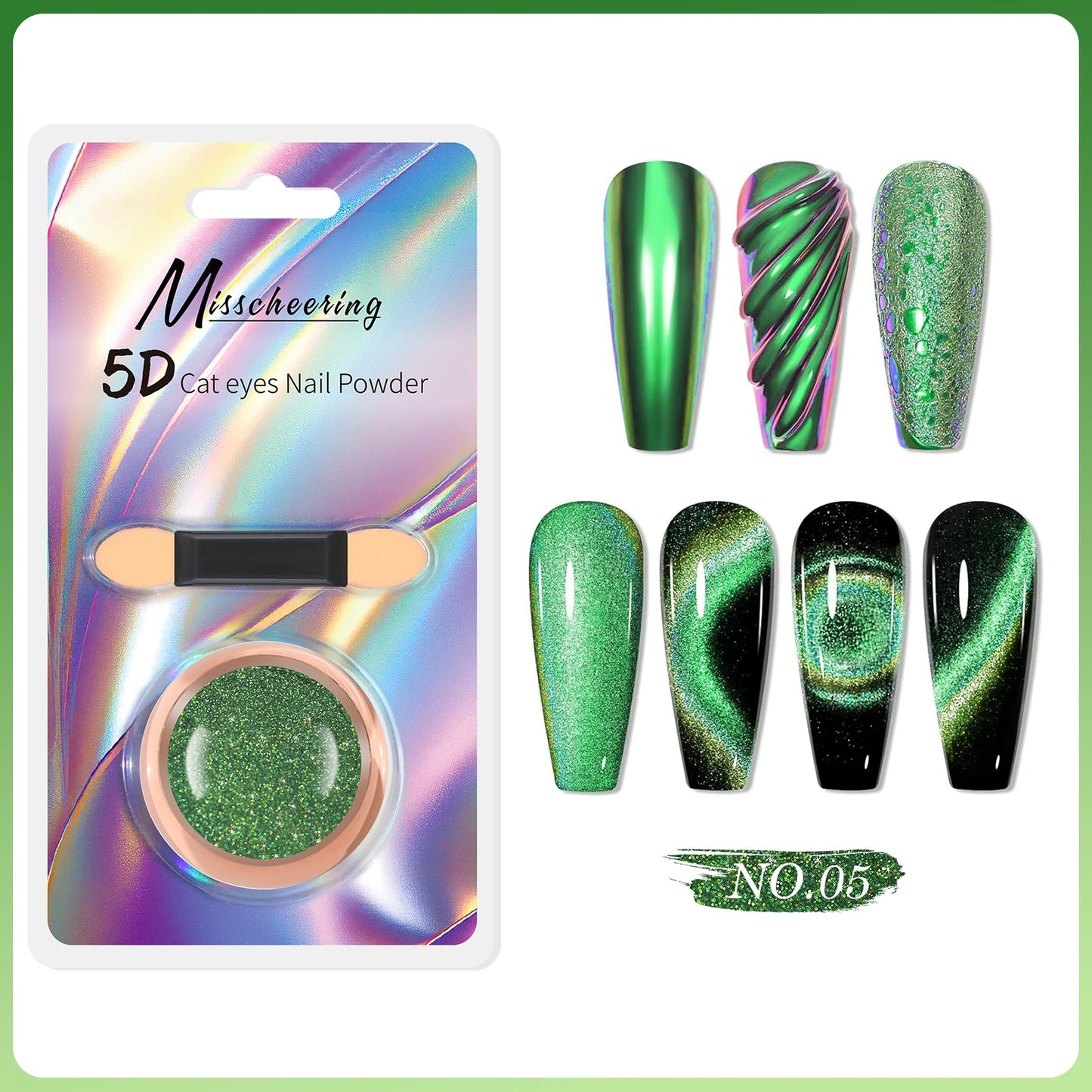 5D Chameleon Cat's Eye Magnetic Nail Glitter Pigment Achieve Holographic Chrome Nails Laser Effect for Nail Gel Polish Manicures