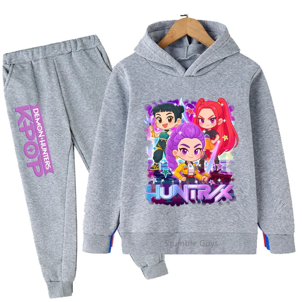 Sportswear Boys Girls Kids Kpop Demon Hunters Hoodie Set 3-14Y Autumn Daily Wear