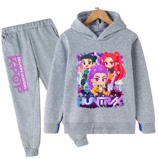 Sportswear Boys Girls Kids Kpop Demon Hunters Hoodie Set 3-14Y Autumn Daily Wear