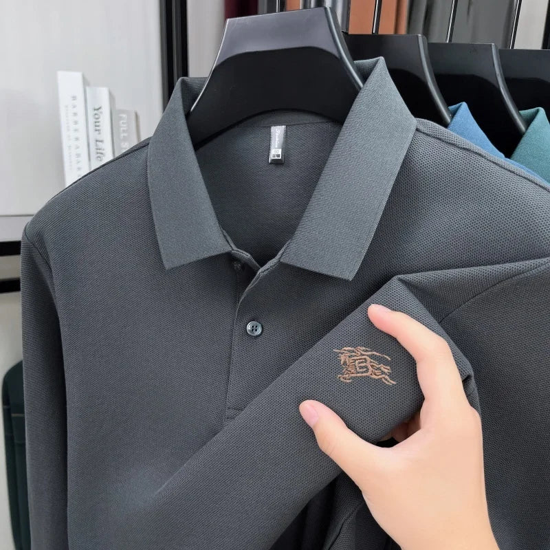 100% cotton long sleeve polo shirt spring and autumn fashion casual luxury brand exquisite embroidery lapel T-shirt new men wear