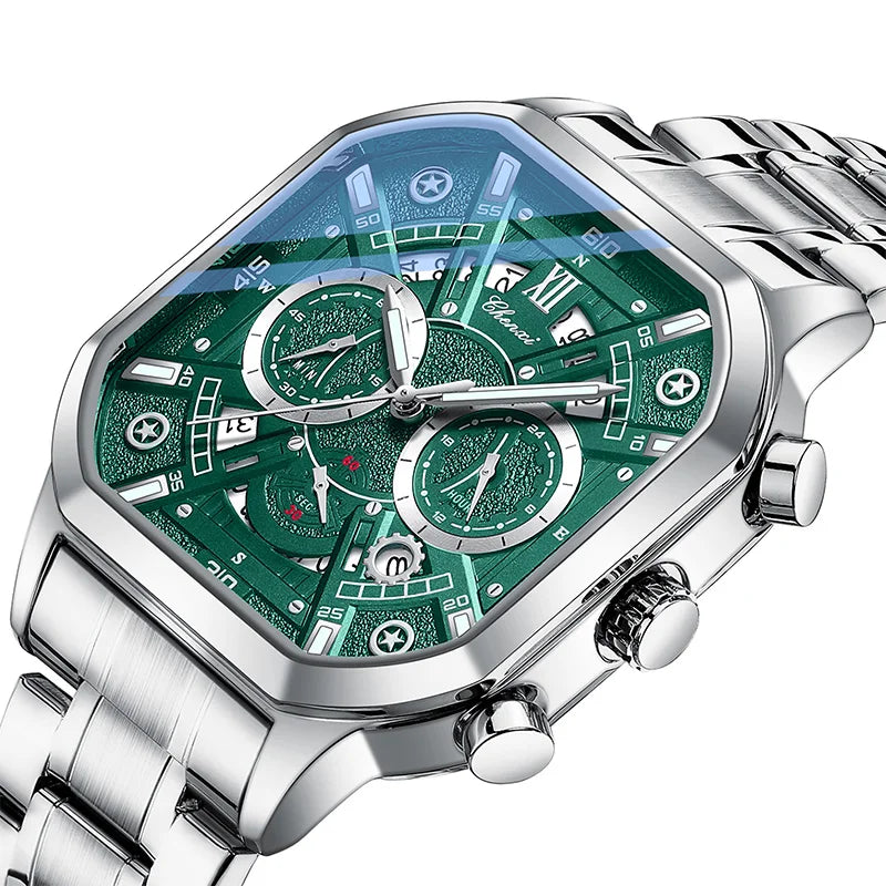 CHENXI High Quality Luminous Timing Function Watches For Man Silver Case Stainless Steel Strap Quartz Wristwatches Clock Gifts