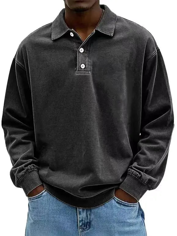 2025 New Men's Business Casual Polo Shirt with a Collar and Long Sleeves Breathable and Quick Drying Versatile Top