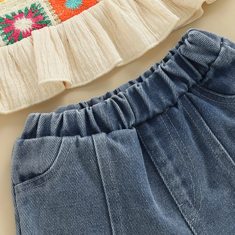 Pudcoco Kids Baby Girls Shorts Set, Flowers Camisole with Tasseled Denim Shorts Summer 2-piece Outfit 6M-4T