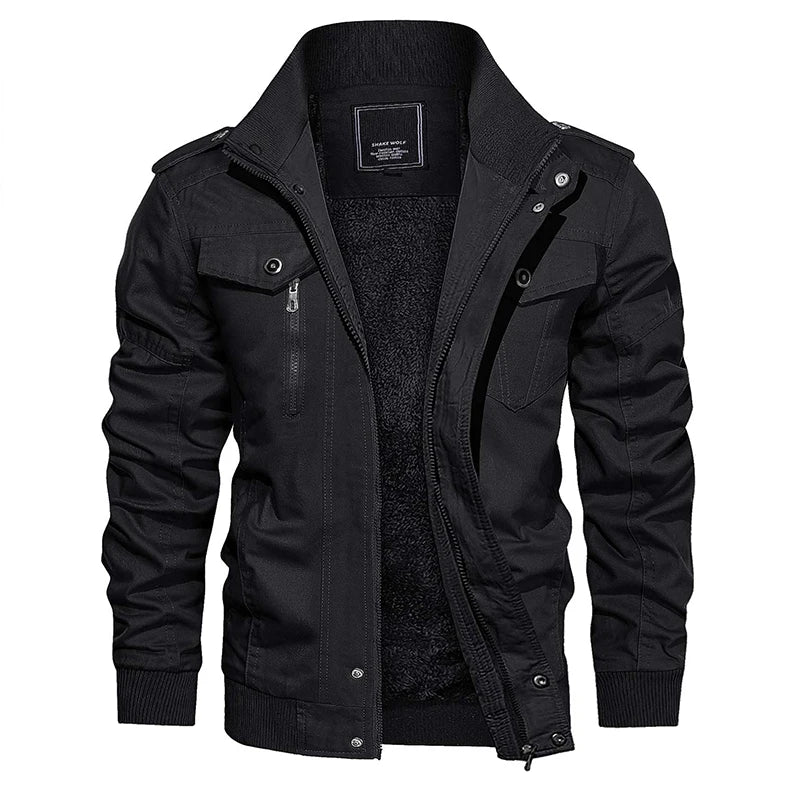 MAGCOMSEN Winter Fleece Men's Motorcycle Jackets Thermal Bomber Jackets Stand Collar Windbreaker Multi-pockets Worker Coats