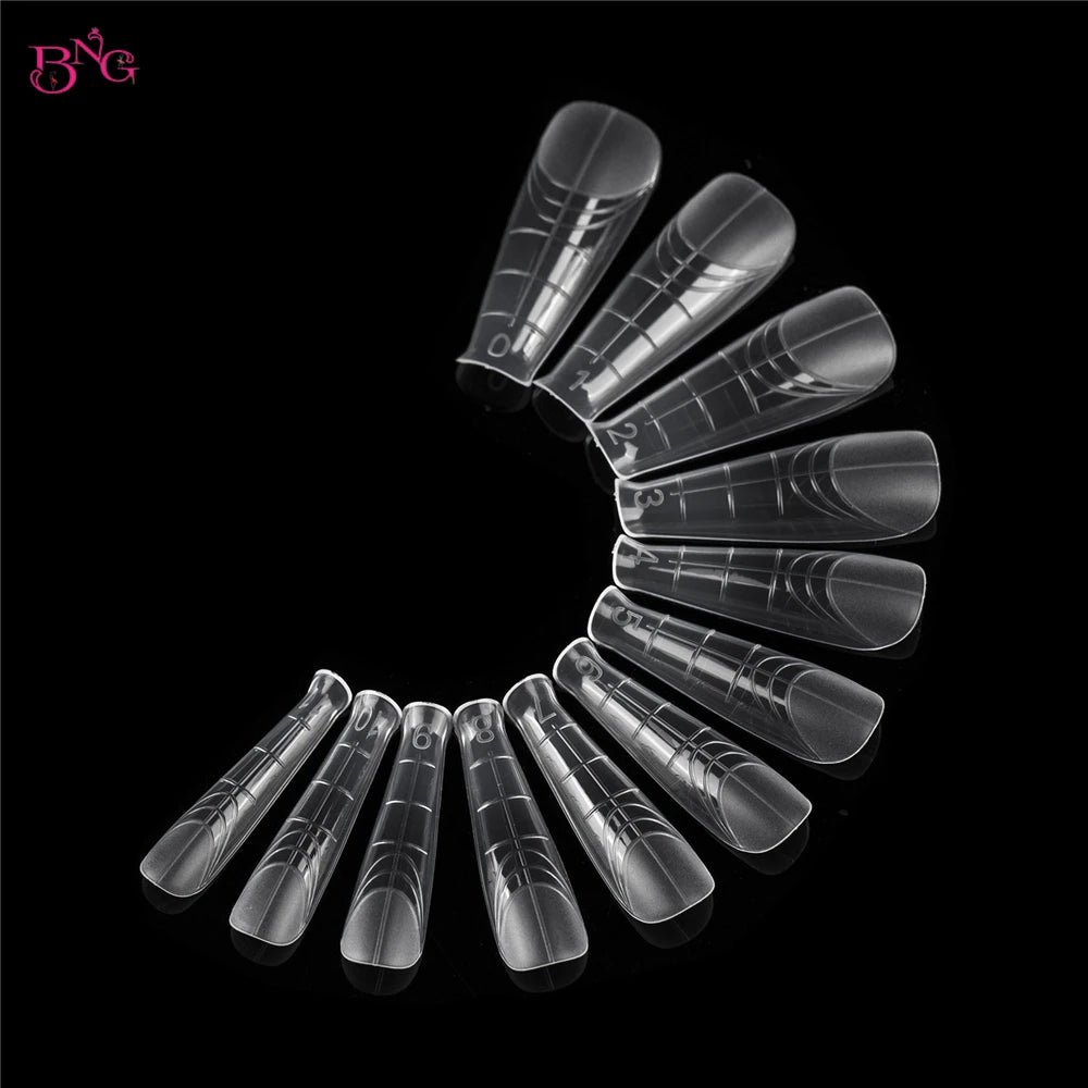 BNG 140Pcs Poly Extension Gel Dual Nail Forms Reusable Nail Molds for Builder Extension 14 Size Top Forms for Nail Art Design
