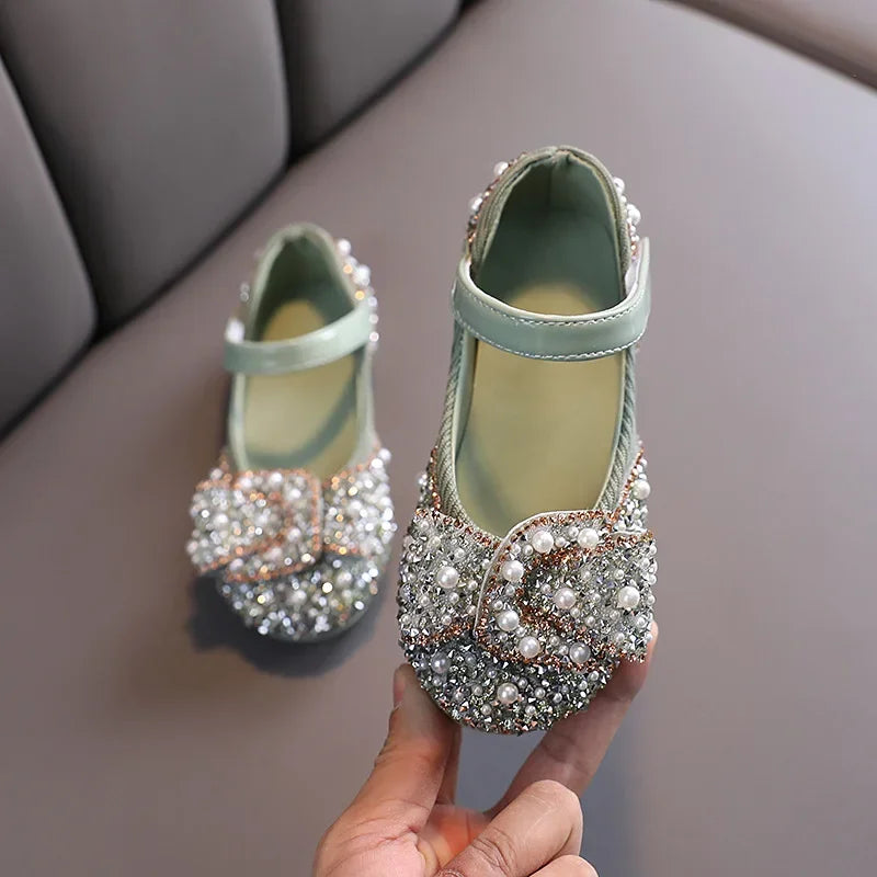 New Childrens Shoes Pearl Rhinestones Shining Kids Princess Shoe Baby Girls Shoe Party And Wedding Girl Shoes
