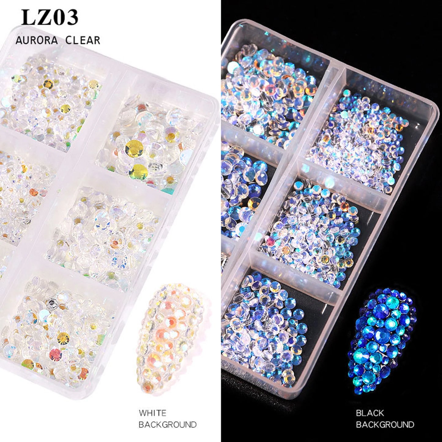 6Grids Kit Nail Decoration Mix Size Nail Diamond Flatback Rhinestone Glue Strass Diy Bling Stickers Skin Non Hotfix Crystals