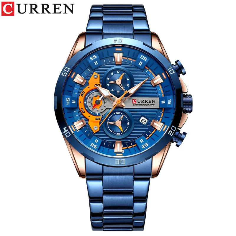CURREN 8402 New Brand Luxury Men's Business Quartz Watch Stainless Steel Waterproof Night Light Chronograph Men's Clock reloj