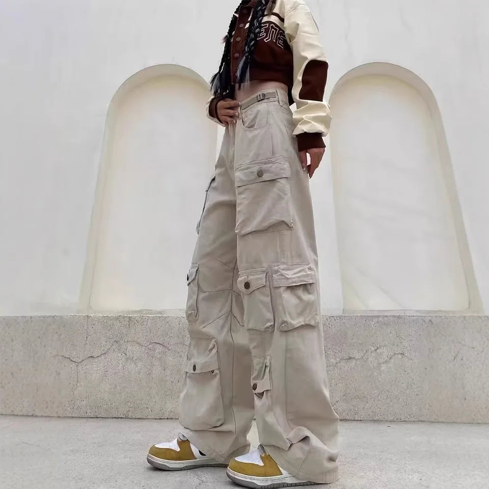 2024 New Y2K Cargo Pants for Women - Baggy Wide Leg Tactical Work Pants, High Waist Straight Fit Casual Streetwear Trousers Hot