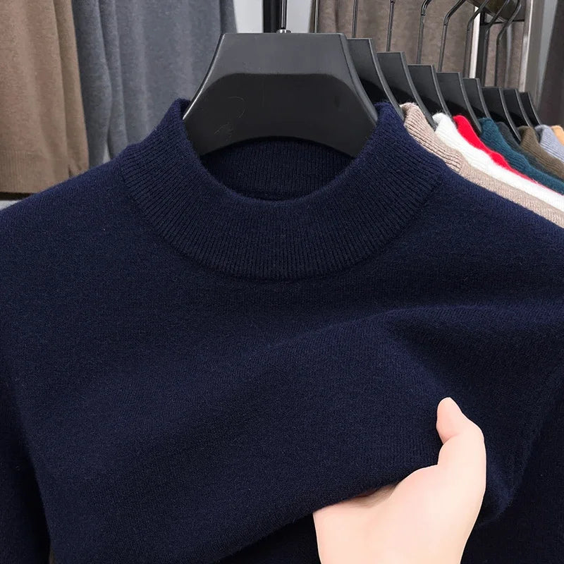 Half Turtleneck Knitwear Sweater New Autumn/Winter Mock Neck Sweatshirts Solid Color Pullovers Man Brand Casual Mens Clothing