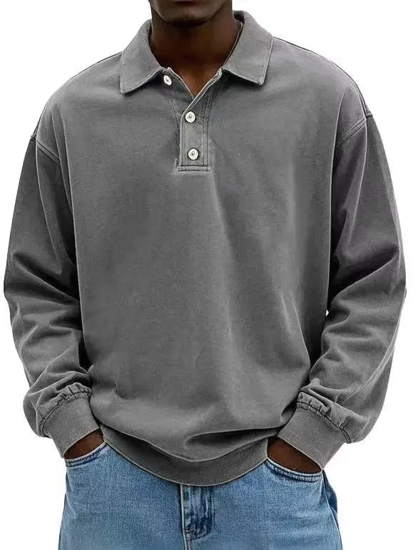 2025 New Men's Business Casual Polo Shirt with a Collar and Long Sleeves Breathable and Quick Drying Versatile Top