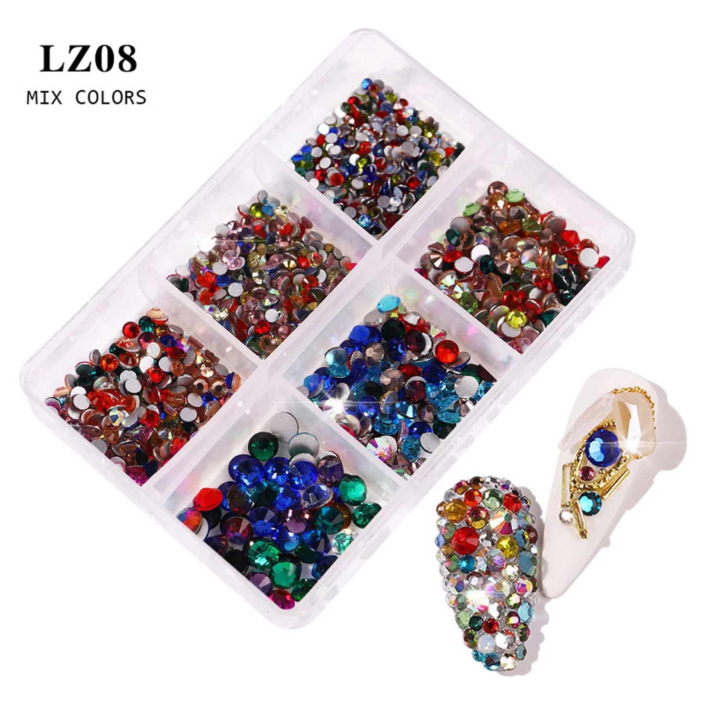 6Grids Kit Nail Decoration Mix Size Nail Diamond Flatback Rhinestone Glue Strass Diy Bling Stickers Skin Non Hotfix Crystals