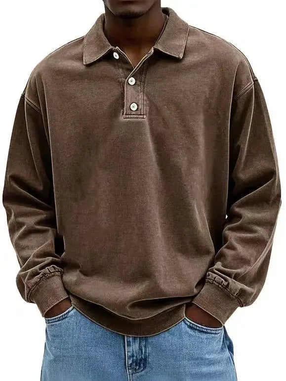 2025 New Men's Business Casual Polo Shirt with a Collar and Long Sleeves Breathable and Quick Drying Versatile Top