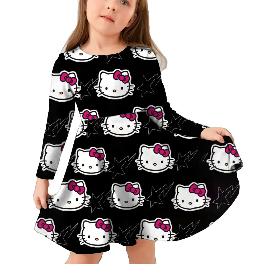 Hello Kitty Kuromi Autumn Dress Girl Dresses Children Dresses Kawaii 3d Cartoon Print Cute Kuromi Girl Clothing Vestidos
