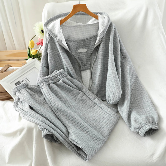 Women Vest Coat Pants Set Zipper Placket Coat Sport Pants Set Women's Autumn Winter Sport Outfit Sling Vest Hooded Coat Elastic