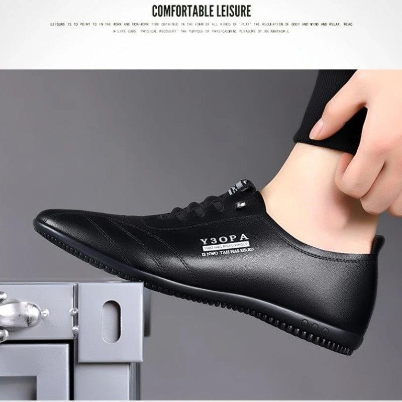 Men's Leather Shoes New Black Soft Bottom Anti Slip and Breath Shoes 2025 Men's Business Dress Casual  Luxury Light Flat Zapatos