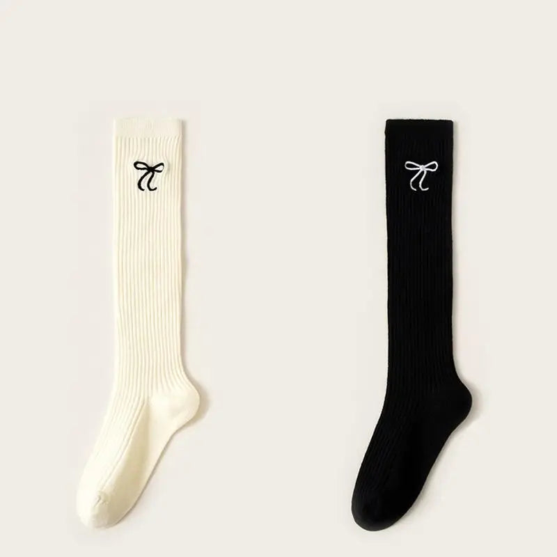 2 Pair/set Casual Korean Fashion Knee High Sock for Kids Girl Jacquard Bow Sweet Over Knee Children's Sock Soft Cotton Sock