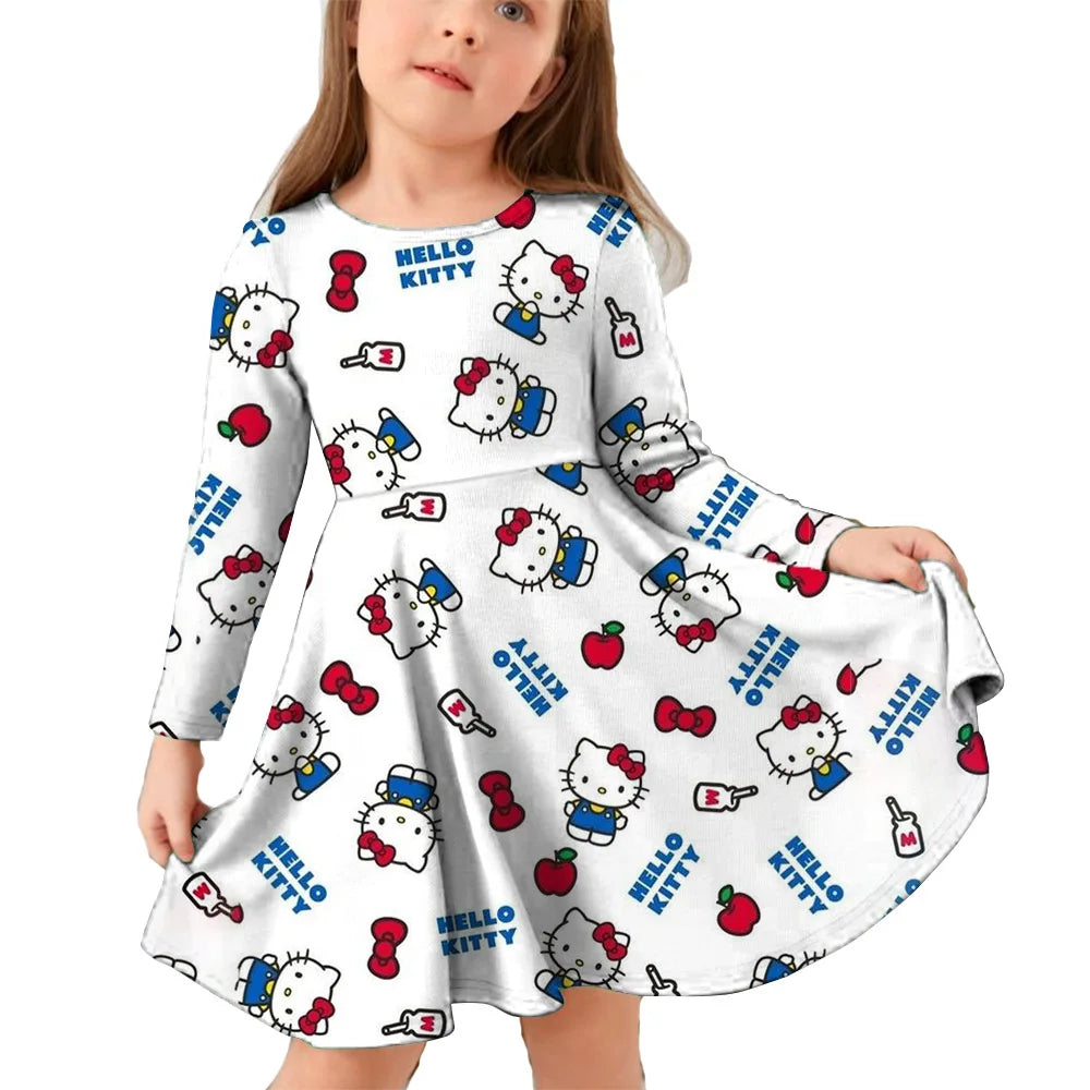 Hello Kitty Kuromi Autumn Dress Girl Dresses Children Dresses Kawaii 3d Cartoon Print Cute Kuromi Girl Clothing Vestidos