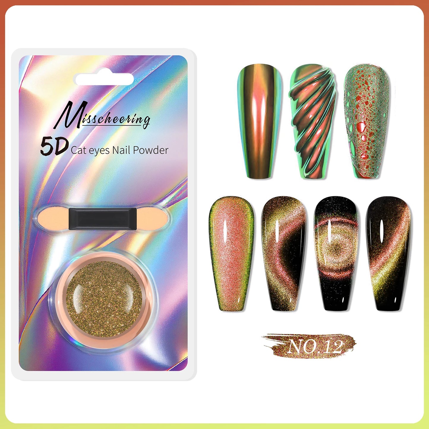5D Chameleon Cat's Eye Magnetic Nail Glitter Pigment Achieve Holographic Chrome Nails Laser Effect for Nail Gel Polish Manicures