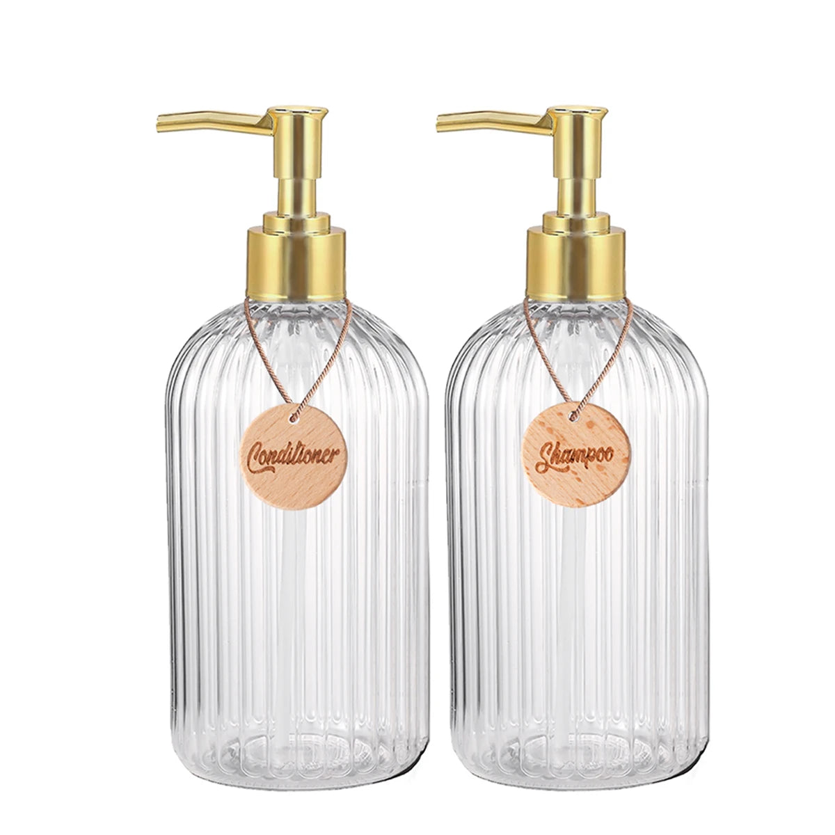 Set of 3 Refillable Shampoo and Conditioner Bottles, 16.9oz/500ml Elegant Guest Room Decoration Shampoo Dispenser with Gold Pump